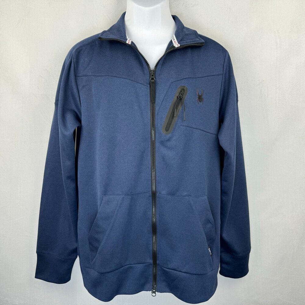 Spyder Active Jacket Men Size M Blue Full Zip Pockets Long Sleeve